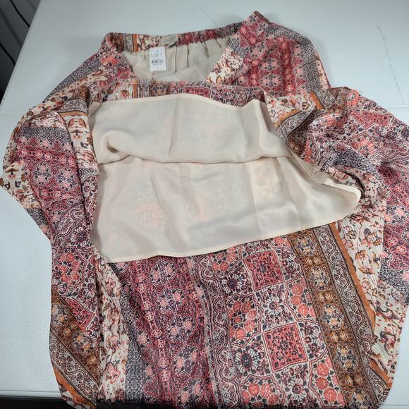 Loft Tan Orange Pink Brown Tiered Ruffle BOHO Maxi Skirt NEW Large - Picture 4 of 5